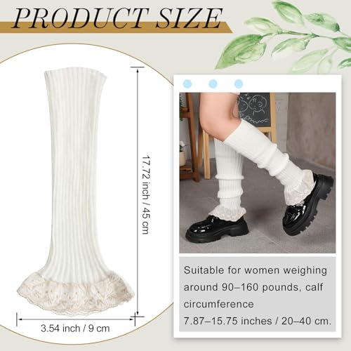 Coume Women Lace Leg Warmers Y2k Kawaii Lolita Leg Cover Warmer Knit Harajuku Japanese Flared Socks Cute Worn up or Down(White)2
