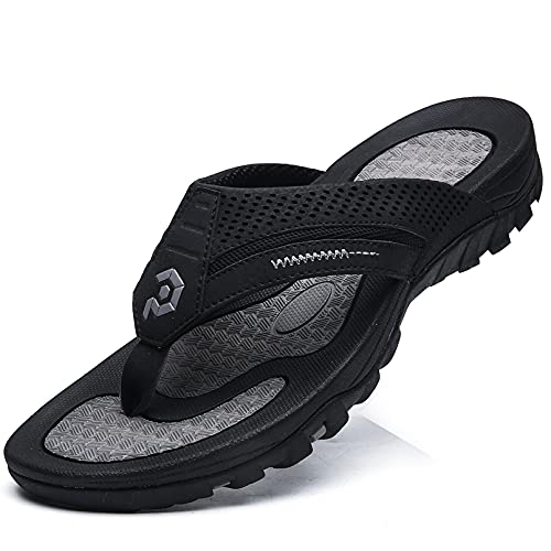Men's Flip-Flops, Thongs Sandals Durable Comfort Slippers for Beach 7 Black