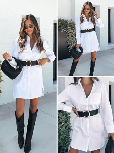 Womens Button Down Shirt Dresses with Pockets Cotton Button Up Tunics Long Sleeve Solid High Low Blouse Tops4