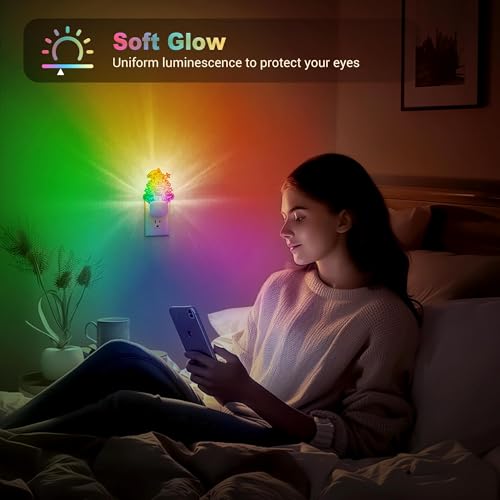 Image of JandCase LED Night Light, 2 Pack Plug in Night Light, 10 Color Changing Castle Night Light with Dusk to Dawn Sensor, Acrylic RGB Nightlight for Girls Bedroom, Gifts for Girls