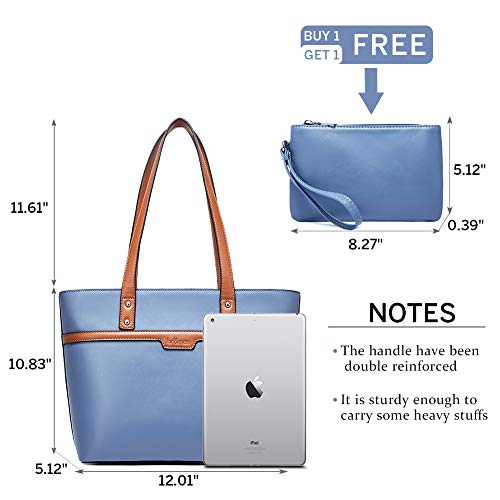BROMEN Women Handbags Designer Leather Tote Purse Large Capacity Purses and Handbags Shoulder Bag Blue with Brown - Thumbnail 6