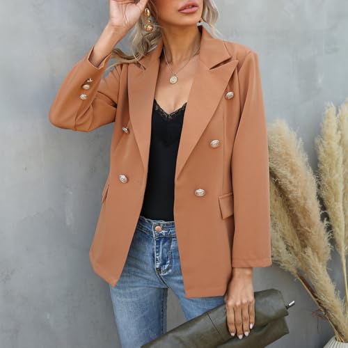 Womens Casual Blazer Lightweight Gold Button Long Sleeve Lapel Jacket Work 0ffice Suit Cardigan2