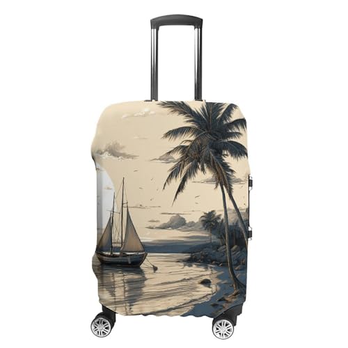 Palm Trees Fishing Boat Luggage Cover Tsa Approved Suitcase Covers for Luggage Elastic Washable Suit Case Covers Anti-Scratch Travel Luggages Sleeve Suitcase Protector Fits 19-30 Inch Case(L)