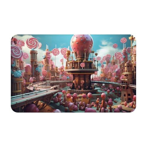 TZTTZT Tappeti da bagno 76 x 50 cm, tappetino da bagno assorbente, antiscivolo, lavabile in lavatrice, motivo: mondo delle fiabe con deliziose caramelle