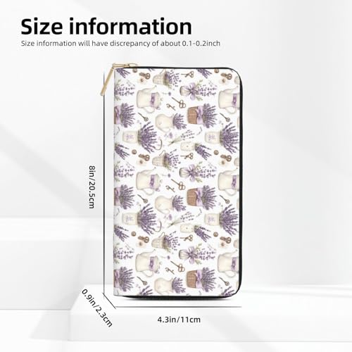 Leather Thin Slim Wallets for Women & Men - Elegant Lavender Print Card Wallet Holder with Zipper2