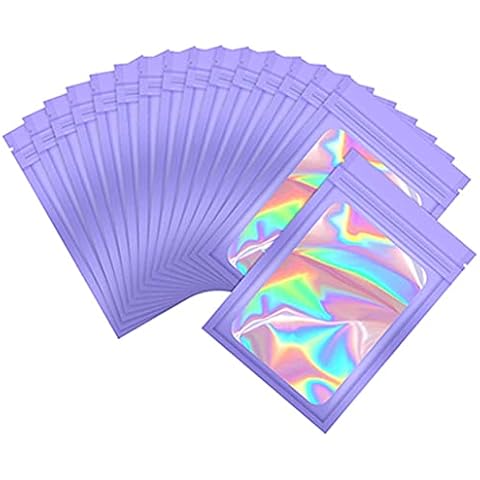 Mylar Bags,100 PCS Mylar Zip Lock Bags,Foil Ziplock Bags,Resealable Stand Up Pouch Foil Holographic Bags,for Party Favours Food Storage foil pouch bag(6x10cm) Cover