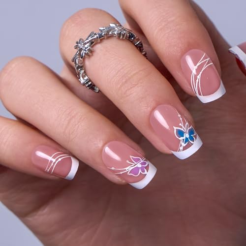 Curvlife Short Press on Nails, 30pcs Acrylic Fake Nails with Desi...