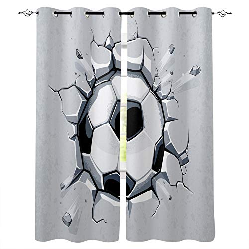 2 Pièce Rideau Occultant Bruit Rideaux Aimer Le Foot Art pour d'enfant Chambre Salon Fibre De Polyester 3D Impression Isolant Thermique Fenêtre Curtain Décoration，150X166Cm