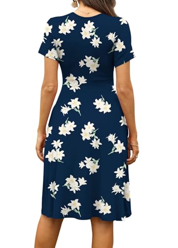 Image of WEACZZY Women's Summer Short Sleeve Casual Dresses V-Neck Floral Party Dress with Pockets