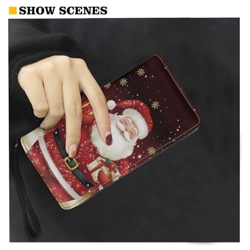 Image of Bulopur Christmas Wallets for Women Santa Claus Wristlet Wallet Rfid Credit Card Wallet PU Leather Cash Zipper Coin Pocket for Female Ladies Teen Girls Girly
