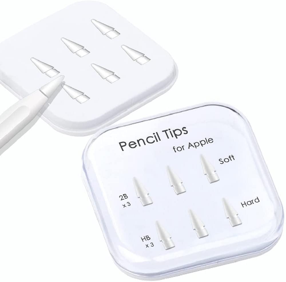 Wawasia Replacement Pencil Tips for Apple Pencil 1st / 2nd Generation, Soft and Hard Pencil Nib for iPad Pencil 1 st/Pencil 2 Gen, White, 6 Pack
