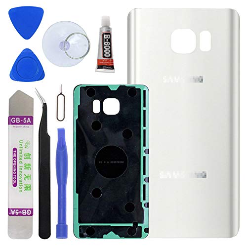 LUVSS New Back Glass Replacement for [Samsung Galaxy Note 5] N920 (All Carriers) Rear Cover Glass Panel Case Door Housing with Opening Tools Kit (White)