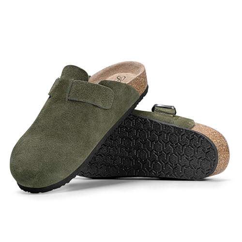 Image of FITORY Womens Clogs Slip-on Potato Shoes Leather Mules Suede Cork Footbed