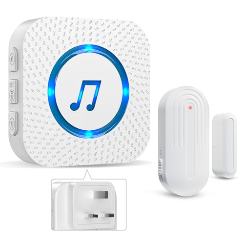SANJIE Wireless Door Open Alarm Sensor Chime 600FT Operating Range 55 Ringtones 5 Volume Level with LED Indicator Door Alarm for Home Store Office Security When Opens 1 UK Plug-in Receiver 1 Sensor