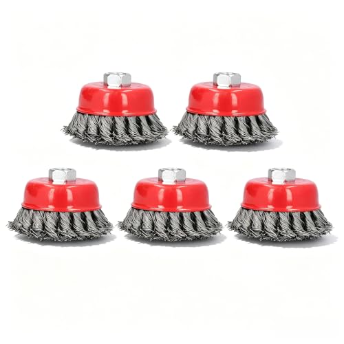Image of 5Pcs Wire Wheel Brush, Wire Wheel for Angle Grinder & Cup Brush, M14 Screw Thread Twisted Knotted Heavy Cleaning, for Rust Removal, Paint Stripping, Weld Cleaning and Surface Preparation on Metal