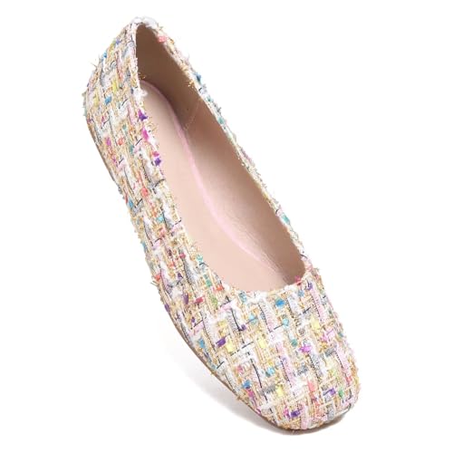 Image of ChaiRong Zhou Women Square Toe Ballets Flats Comfort Slip On Walking Shoes for Driving