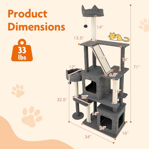 Tangkula Árbol para Gatos Alto 71 Pulgadas con Rascadores y Condos miniatura 4