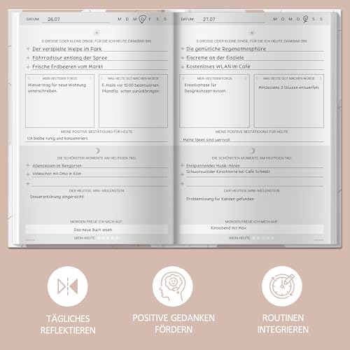 BIROYAL 5 Minuten Tagebuch für Erwachsene, 128 Seiten, A5 | die Kombination aus Mindfulness- & Dankbarkeitstagebuch | Achtsamkeitstagebuch | Journal für Selbsterliebe & Motivation