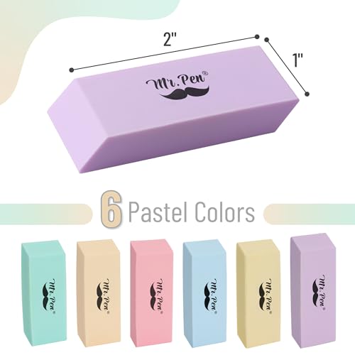 Image of Mr. Pen- Pencil Eraser, 12 Pack, Pastel Colors | Large Latex Free Block Erasers for School, Office, Art Sketching, Homework, Exams, Clean Smudge-Free Correction