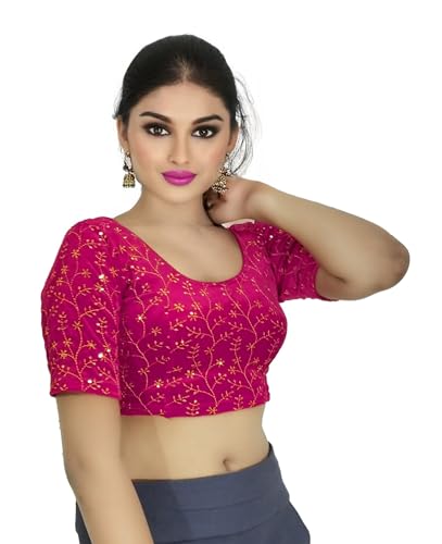 Image of PU Fashion Stylish Golden Embroidery Work Readymade Stretchable Velvet Blouse - Soft Breathable Fabric, Saree Blouse for Women