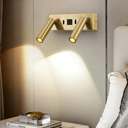 Aplique de pared LED con interruptor y puerto USB en color cobre