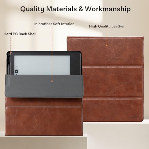 Image of CoBak Case for E-Reader - All New PU Leather Cover with Auto Sleep Wake Feature for E-Reader 10.2 inch 2022 & 2024 Released with Pen Holder (not Compatible with Remarkable),Dark Brown