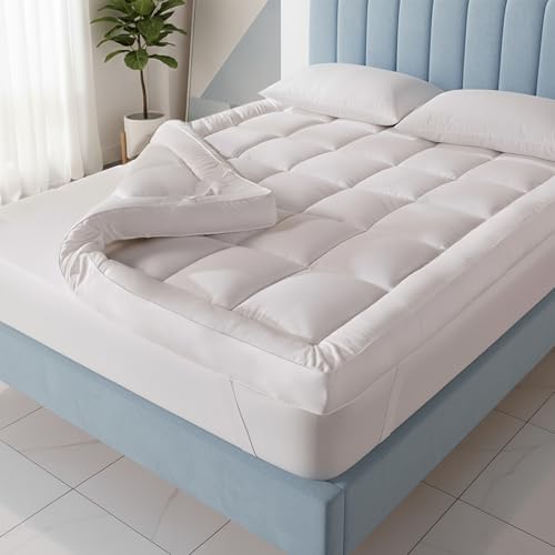High Living Premium Mattress Topper Kingsize Bed 4Inches/10cm Thick 1200 GSM Quilted Ultra Fluffy Microfibre150 x 200 cm Extra Deep Breathable Bed Topper with Elastic Corner Straps