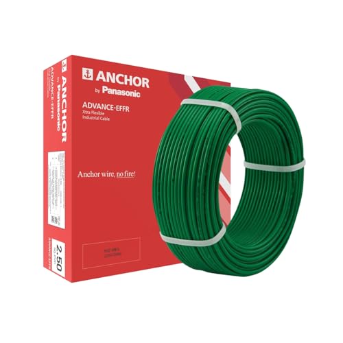 Image of Anchor By Panasonic 90 Meter Advance EFFR 1 sq mm Wire, Class 5 Flexible Copper Conductors, S Mark (STQC) & CE Certified Wire with Superior Flexibility for Industrial and Home Usage (Green)