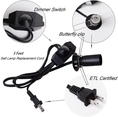 Ohlgt 1 Pack Salt Lamp Cord Replacement With Dimmer Switch 5 Feet Lamp Cord And 6-Pack Halogen Salt Lamp Bulbs(15 Watts) #TOP4