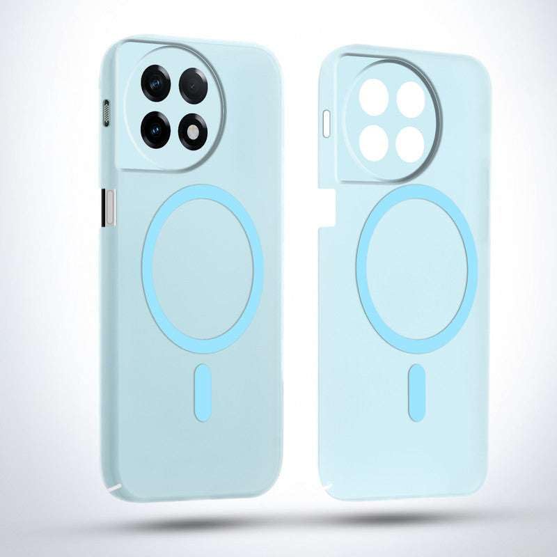 Image of Magnetic Transparent Mobile Cover for oneplus 11R Wireless Charging Compatible Shockproof Case with Slim Matte Back, Anti Yellow Hard Pc Protective Back Cover [ Blue]