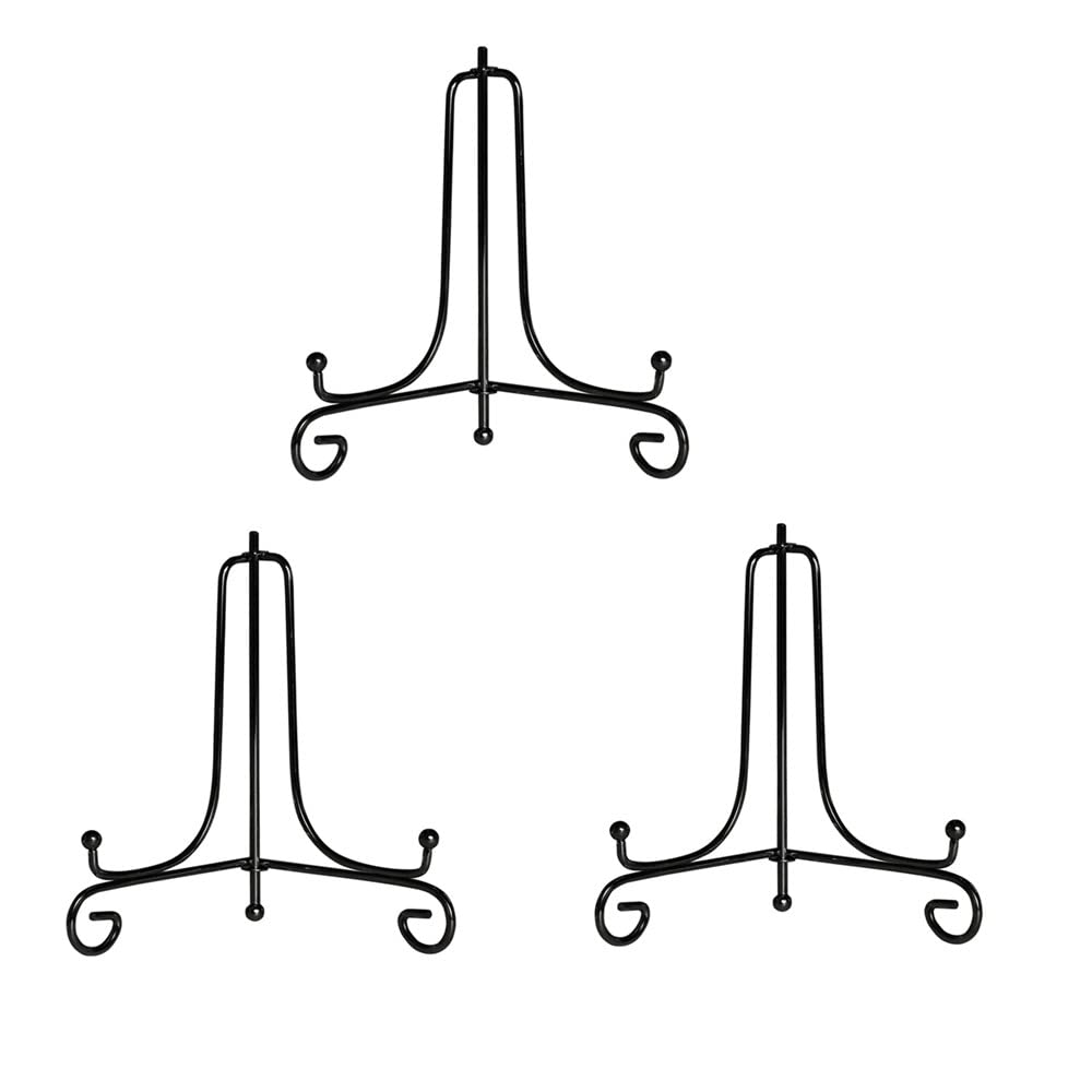 Loopunk Iron Display Stand, Black Iron, Decorative, for Photos, Picture Frames, Kitchen Books, Art (3 Pieces 8.5 Inches)