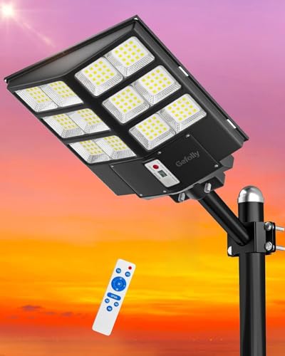 Gefolly SL-2100W Lampione Solare LED Esterno, 200000LM Faro Stradale con Pannello Solari con Sensore di Movimento, 6500K IP67 Impermeabile Faretti LED Esterno Solare per Giardino