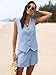 ELLEVEN Two Piece Sets for Women Summer 2 Piece Linen Outfits Lounge Wear Matching Sets Fashion Sleeveless V Neck Vest and High Waisted Shorts Sets With Pockets Air Blue Large