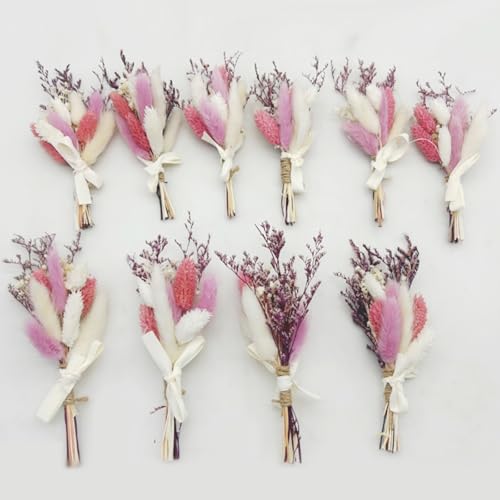 10 Pcs Mini Dried Flower Bouquet, Natural Grass Wildflower with Stem Decor, Boho Floral Plant Flower for DIY Craft Card Decoration Photo Props Gift Wedding Decor, (Purple)