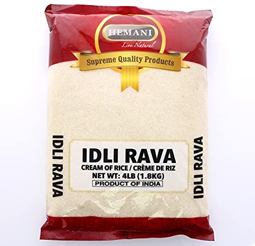 HEMANI Freshly Milled Idli Rava Flour - 4LB (1.8KG) - 100% Natural, Vegan & Gluten Free Flour - Indian Origin - Delicious to use in Idlis, Hot Cereals, Gluten Free Pastries & Rice Flour Cakes.