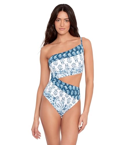 Lauren Ralph Lauren Women's Indigo Print Mix Shoulder One Piece