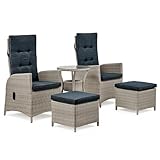 Haven 5-Piece Outdoor Patio Set, Includes Two Recliners, Two Ottomans, and Accent Table, All-Weather Wicker, Cushioned Comfort, Easy-to-Release Reclining, Durable and Stylish, Dark Gray