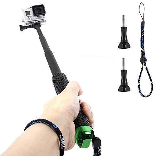Homeet 49CM Hand Grip  Extendable Aluminum Selfie Stick Telescopic Handheld Pole Monopod for GoPro/SJCAM/Garmin Virb XE/Yi 4K/DBPOWER/QUMOX/Akaso/Apeman?GREEN?