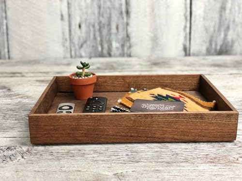 Image of Hamdan Large Serving Tray, Tray with Cutout Handles, Rectangle Butler Tray for Breakfast in Bed, Coffee Table Decor, Party (Walnut Square)