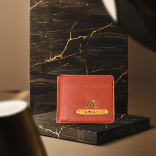 Image of ncgifts Men's Customized Wallet I Personalised Slim Stylish Leather Purse with Name & Charm I Unique Birthday Anniversary Gift for Men Boy Love Husband Employees Clients (Tan)