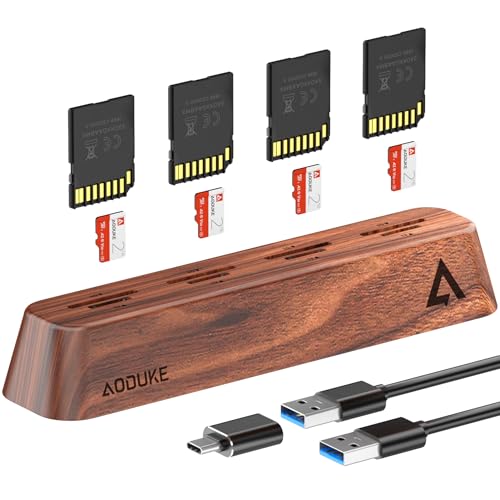 AODUKE 8-Port USB 3.0 SD Card Reader Walnut Wood Design 5Gbps Data Simultaneous Support to Micro SD/TF3.0 and SD3.0 Card Read and Write (Compatible UHS-I/II Card)-AST43M