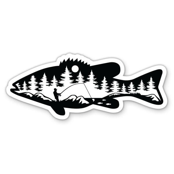 Fisherman Catching Bass Fishing Sticker - 3" Laptop Sticker - Waterproof Vinyl for Car, Phone, Water Bottle - Fishing Fisherman Decal