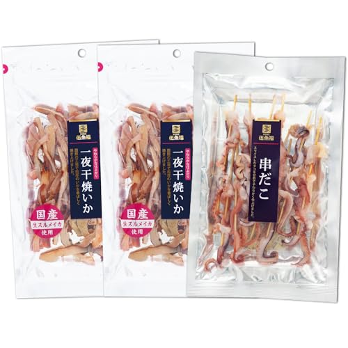 伍魚福 一夜干焼いか 串だこ 計3袋 日本酒に合う おつまみセット スルメイカ 焼きイカ いか イカ イカ一夜干し イカ焼き 酢だこ たこ タコ 蛸 おつまみ 酒の肴 日本酒 珍味 おやつ ビールに合う
