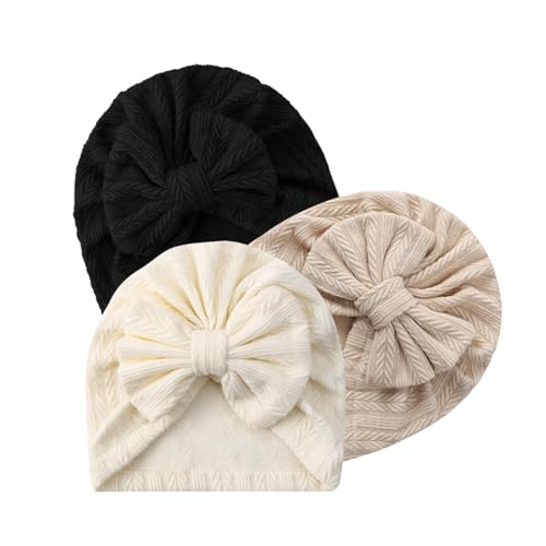 ZURLEFY Beige Baby Hats with Bow Black Baby Girl Turban Hats for Baby Head Cover Unisex Infant Toddler Bonnet Hat Newborn Beanies Caps (47-21)