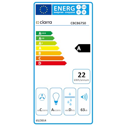 CIARRA CBCB6750 Dunstabzugshaube 60cm Umluft Kopffreie Schräghaube 350m³/h Abluft 3 Stufen Wandmontage Abzugshaube Schwarz