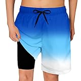 Cozople Teen Boys Swim Trunks with Compression Lner Novelty Ombre Blue Graphic Bathing Suit Swimwear Stretchy No Chafe Swimming Beach Board Shorts for Casual Swimwear with Pockets