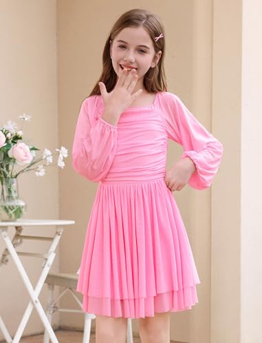 IBTOM CASTLE Girls Long Sleeve Formal Dress Teen Ruched Flowy Birthday Party Prom Graduation Homecoming Dance Dresses2
