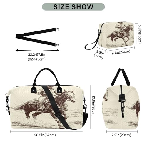 Western Cowboy Travel Duffel Bag Large Capacity Weekender Bag with Toiletry Bag Detachable Shoulder Strap Travel Tote Bag for Women3