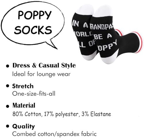 TSOTMO Poppy Socks New Poppy Gift Fathers Day Gift Papa Grandpa Socks Retirement Gift For Grandpa2