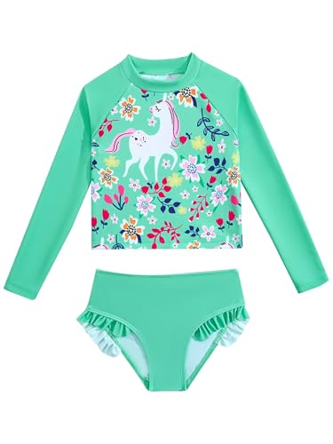 Girls Floral UPF 50+ Rash Guard Sets Long Sleeve Swim Shirts with Briefs Bathing Suits